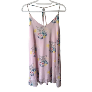 Whyte Eyelash Y2K Vintage Pink Sleeveless Spaghetti Strap Sundress Tropical Boho